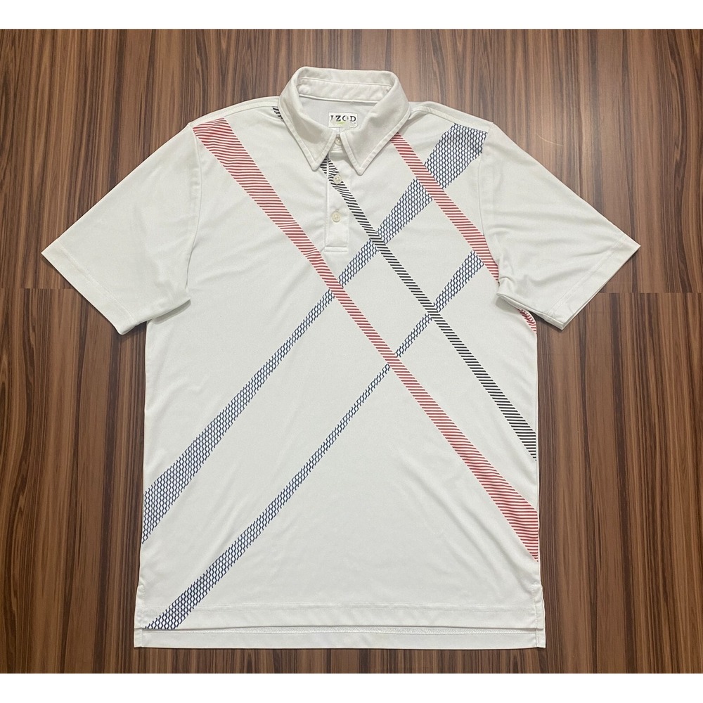 IZOD Golf Polo Men's Shirt Size S‎ Small White Stripped Short Sleeve